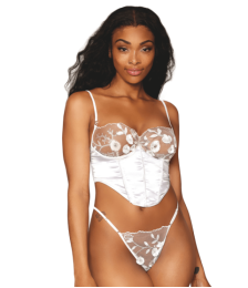 Bustier blanc avec armatures, en satin et dentelle florale - DG13262WHT